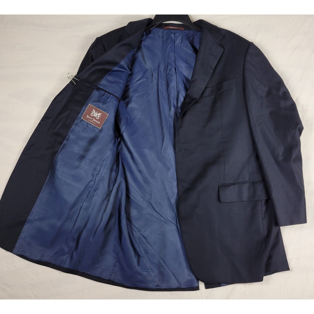 Hickey Freeman Loro Piana Tasmanian Super 130s Wool Blazer Navy Blue 42R